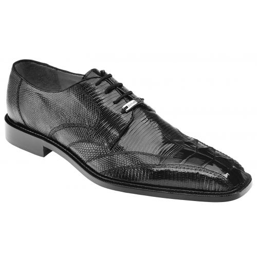 Belvedere "Topo" Black Genuine Hornback Crocodile / Lizard Shoes 1480.